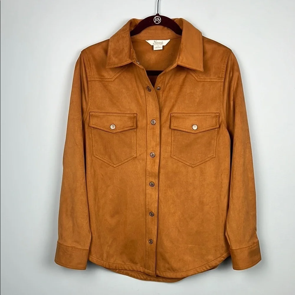 Natural Reflections snap front small oversized cozy camel colored shacket